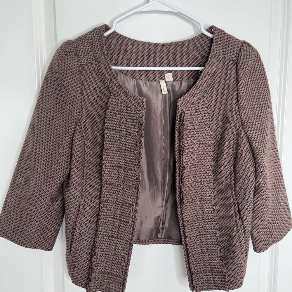 Frenchi Brown Tweed Wool Blend Cropped
Open Blazer Size Large
